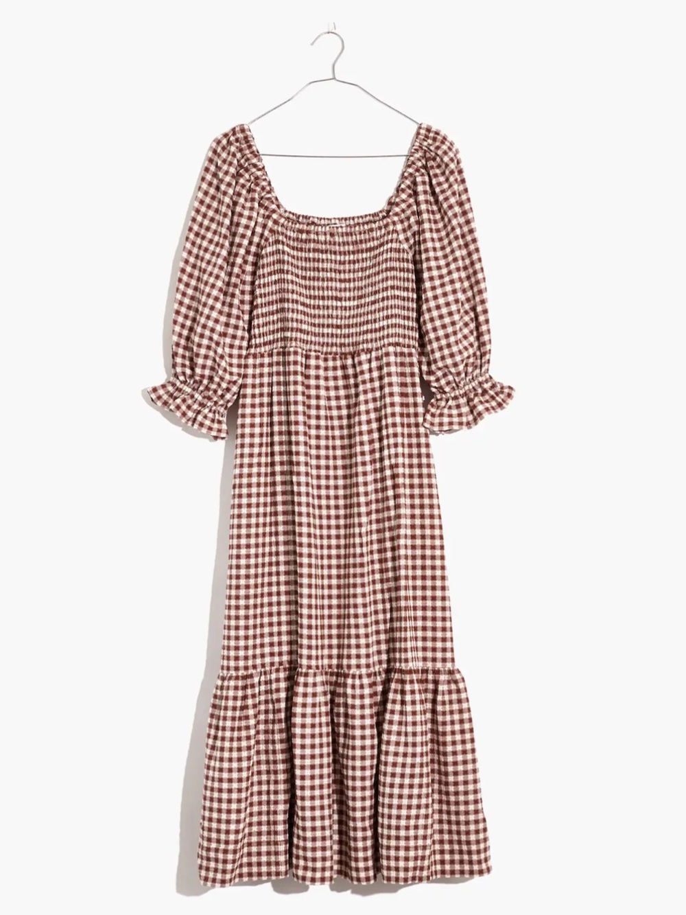 Madewell Lucie Brown Gingham Ruffle Sleeve Midi Dress Size Medium - Picture 4 of 8